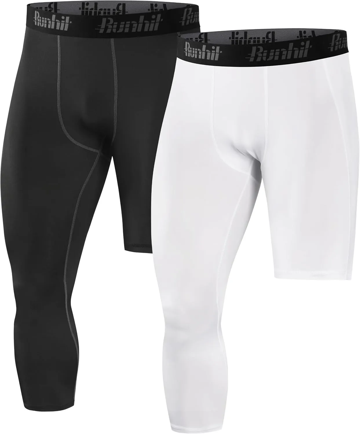 Runhit Men's 3/4 One Leg Compression Tights Single Leg Basketball Compression Pants Leggings Base Layer for Athletic