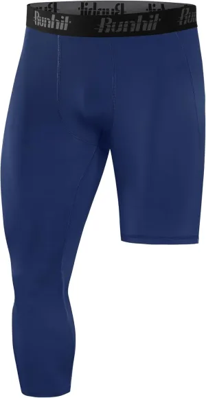Runhit Men's 3/4 One Leg Compression Tights Single Leg Basketball Compression Pants Leggings Base Layer for Athletic