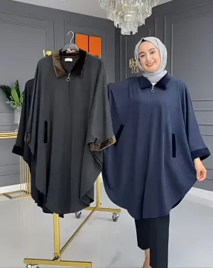 Saimwear Zipper Shawl Ponchos With Cozy Neck CH 389