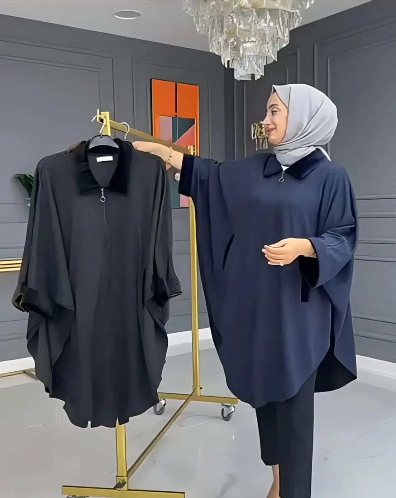 Saimwear Zipper Shawl Ponchos With Cozy Neck CH 389