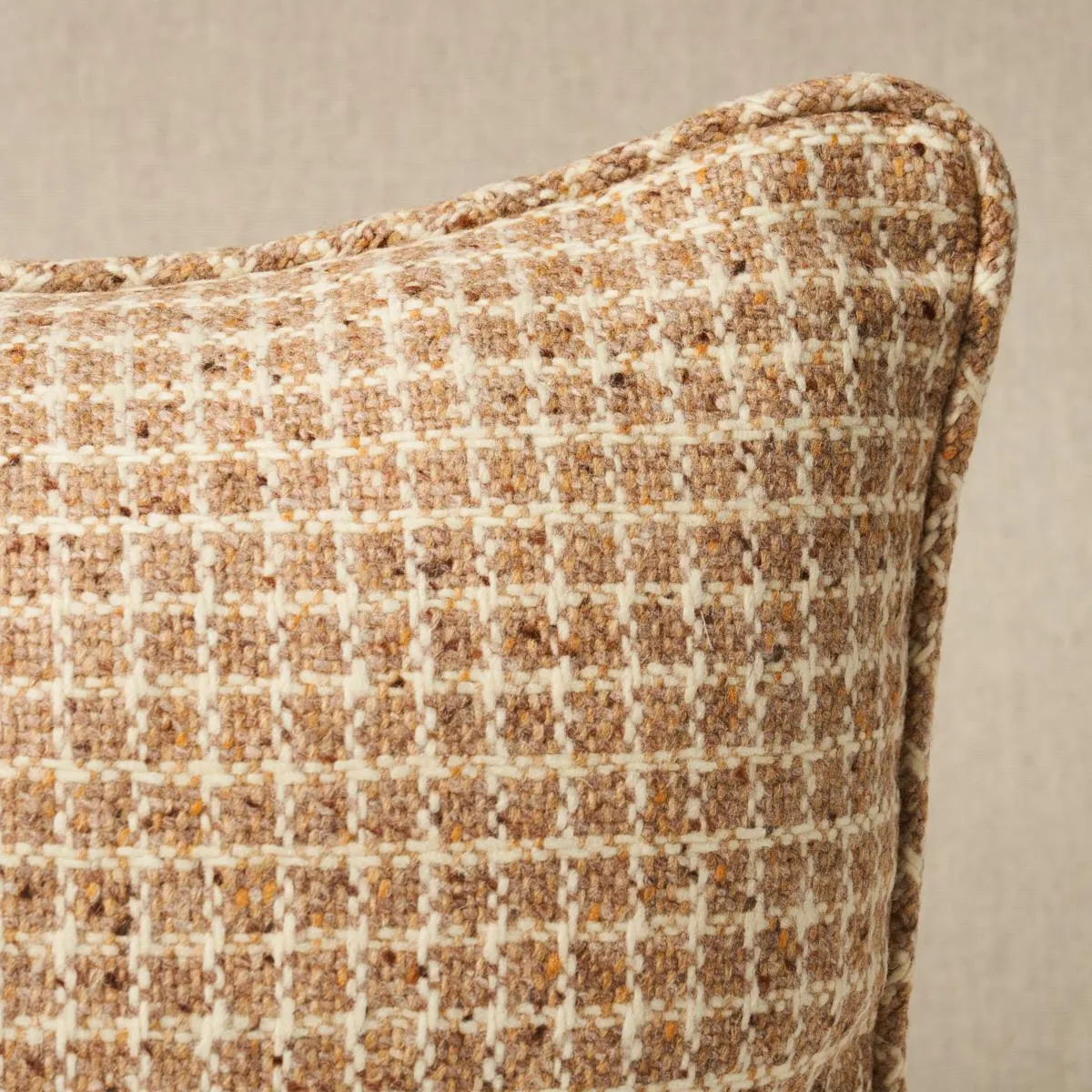 Schumacher Hudson Wool Check Pillow in Camel