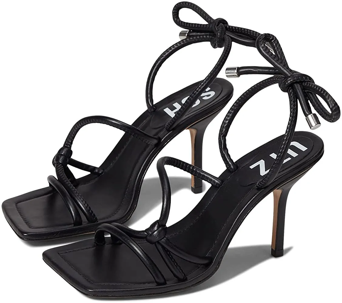 Schutz Lyra Black Womens Sandals Strappy Stiletto Heeled Lace Up Open Toe Pumps