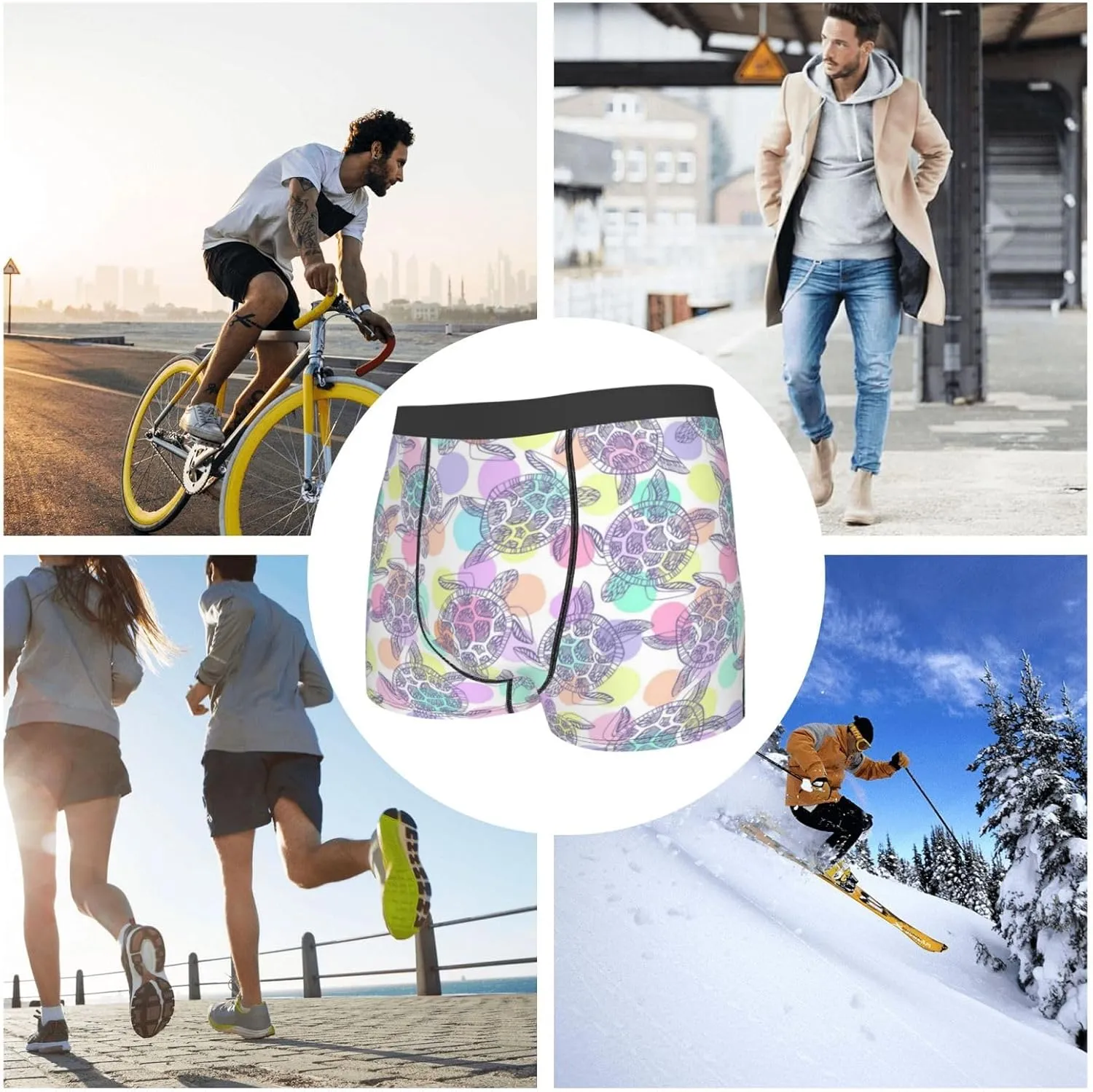Sea Turtles Print Boxer Briefs For Men Breathable Underwear-