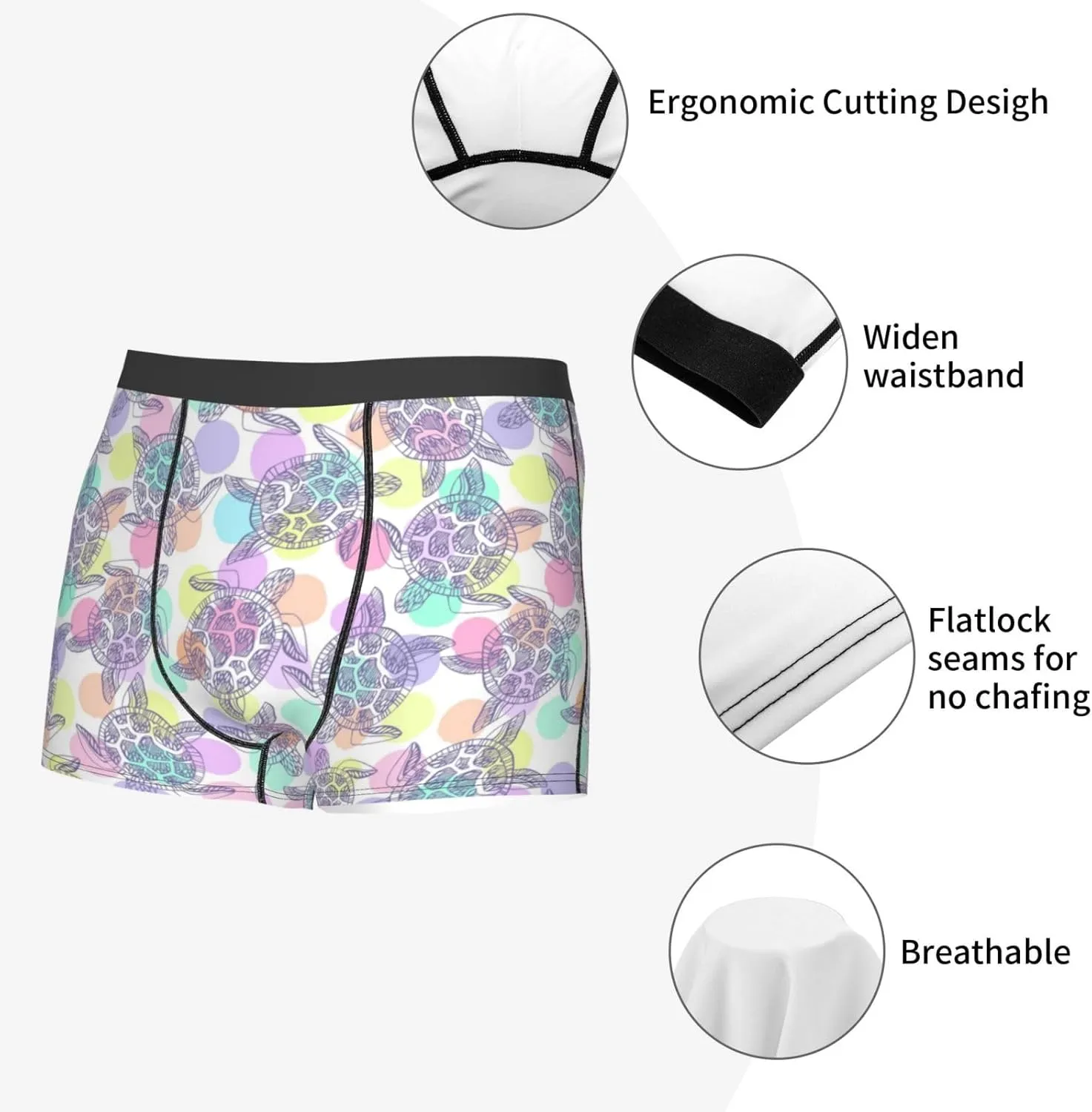 Sea Turtles Print Boxer Briefs For Men Breathable Underwear-
