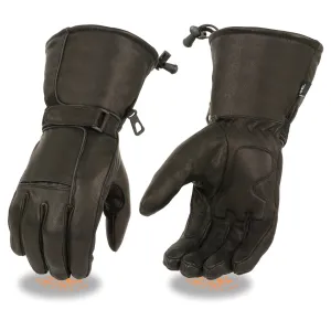 SH873 Milwaukee Leather Men's Black Soft Leather Gauntlet Motorcycle Hand Gloves-Waterproof Gel Palm Reflective Piping SH873