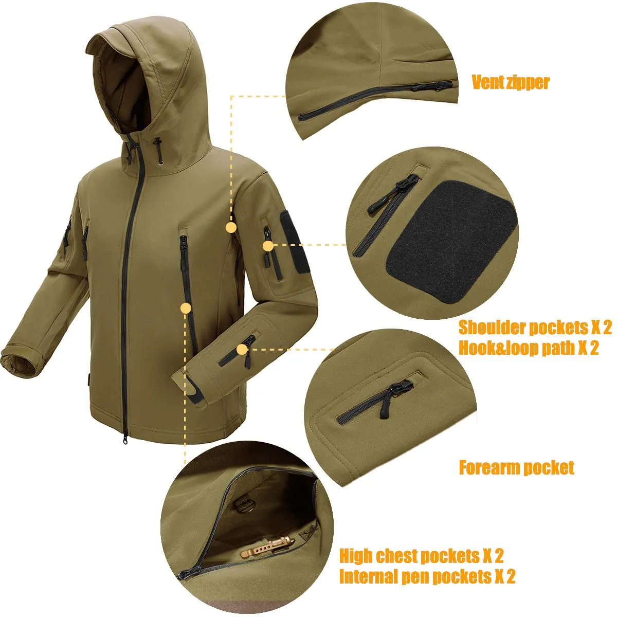 SHARKSKIN Men’s Warm Waterproof Softshell Tactical Hiking Jacket