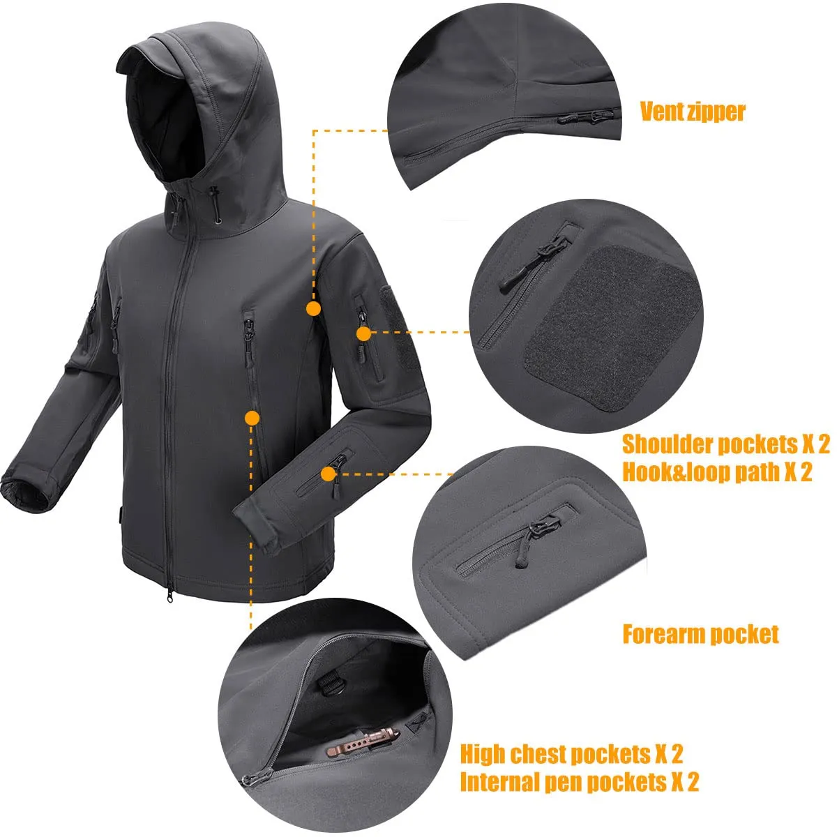 SHARKSKIN Men’s Warm Waterproof Softshell Tactical Hiking Jacket