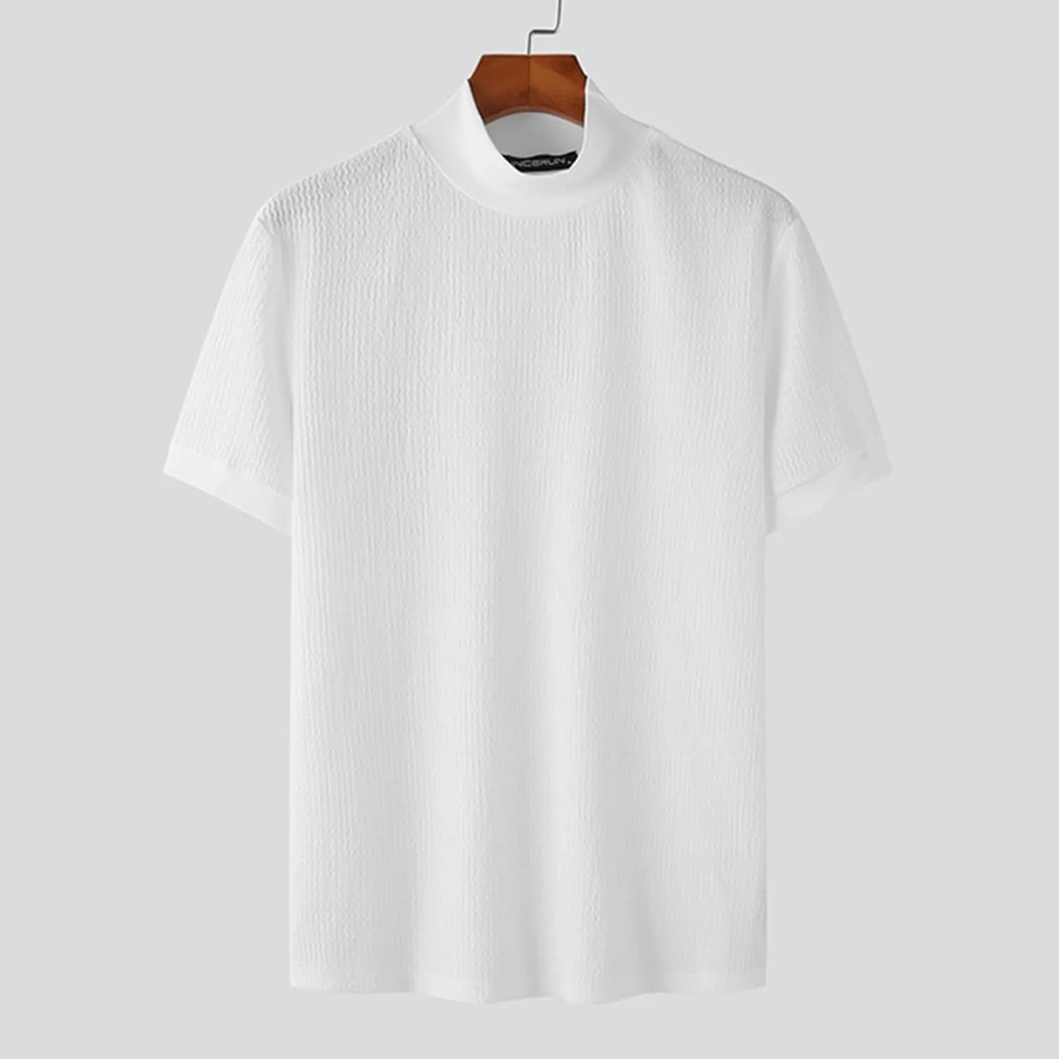 Short Sleeve Turtleneck Men Fall Thermal High Collar Pullover Solid Tops Casual Turtleneck Mock Neck Slim T Shirt
