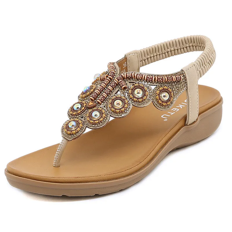 SIKETU | Sparkly Rhinestone Low Wedge Heel Sandals