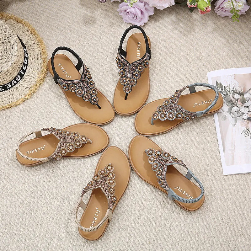 SIKETU | Sparkly Rhinestone Low Wedge Heel Sandals