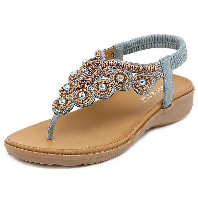 SIKETU | Sparkly Rhinestone Low Wedge Heel Sandals