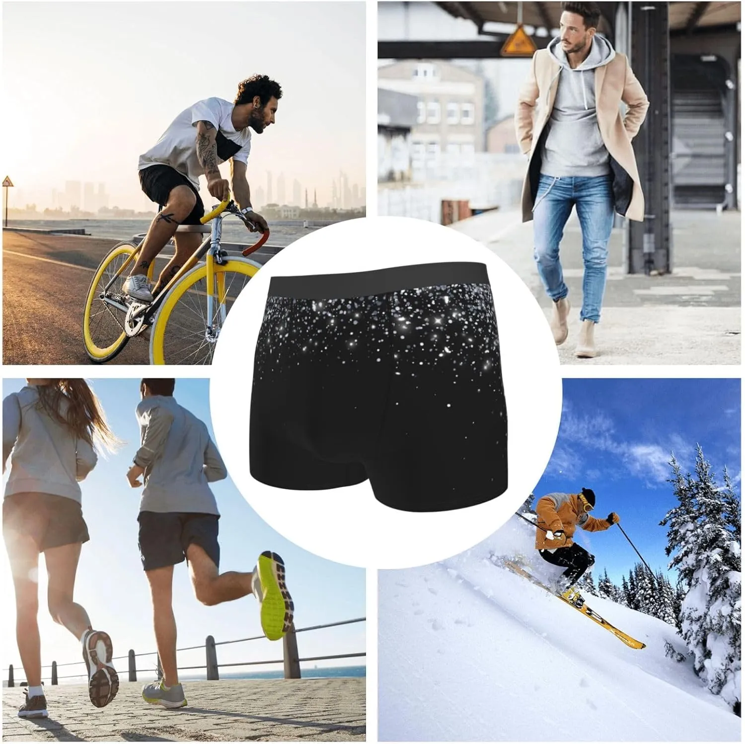 Silver Glitter1 Print Boxer Briefs For Men Breathable Underwear-