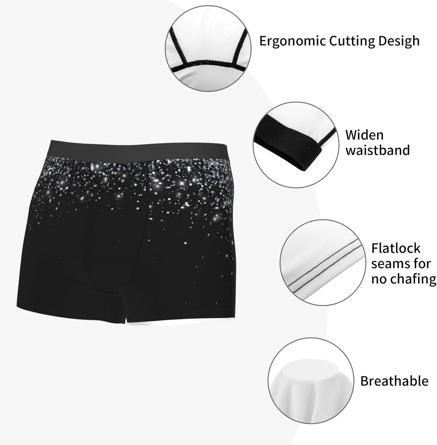 Silver Glitter1 Print Boxer Briefs For Men Breathable Underwear-