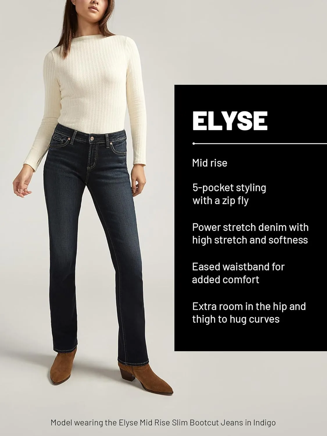 Silver Jeans Co. Women's Elyse Mid Rise Comfort Fit Straight Leg Jeans