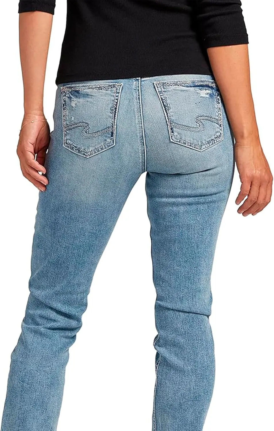 Silver Jeans Co. Women's Elyse Mid Rise Comfort Fit Straight Leg Jeans