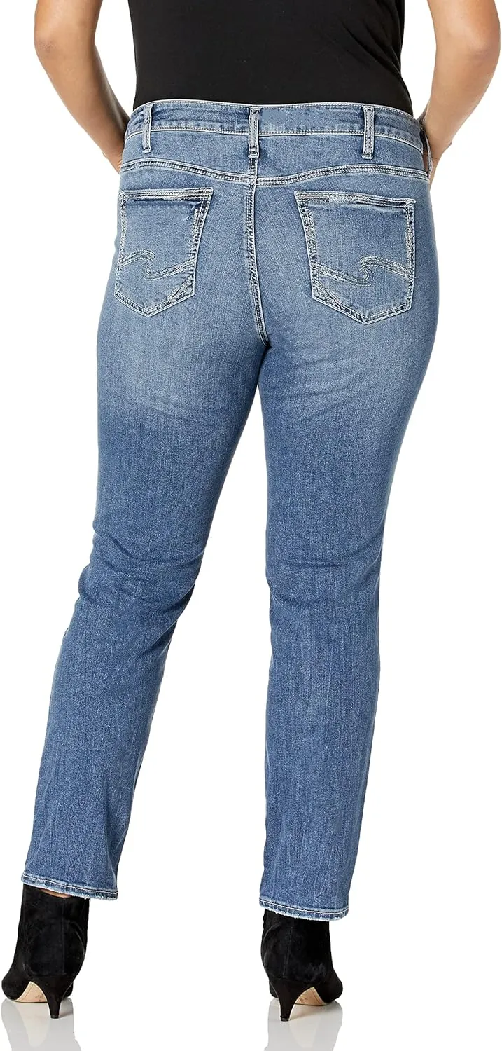 Silver Jeans Co. Women's Plus Size Elyse Mid Rise Comfort Fit Straight Leg Jeans