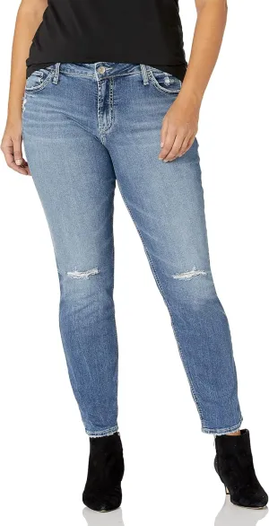 Silver Jeans Co. Women's Plus Size Elyse Mid Rise Comfort Fit Straight Leg Jeans