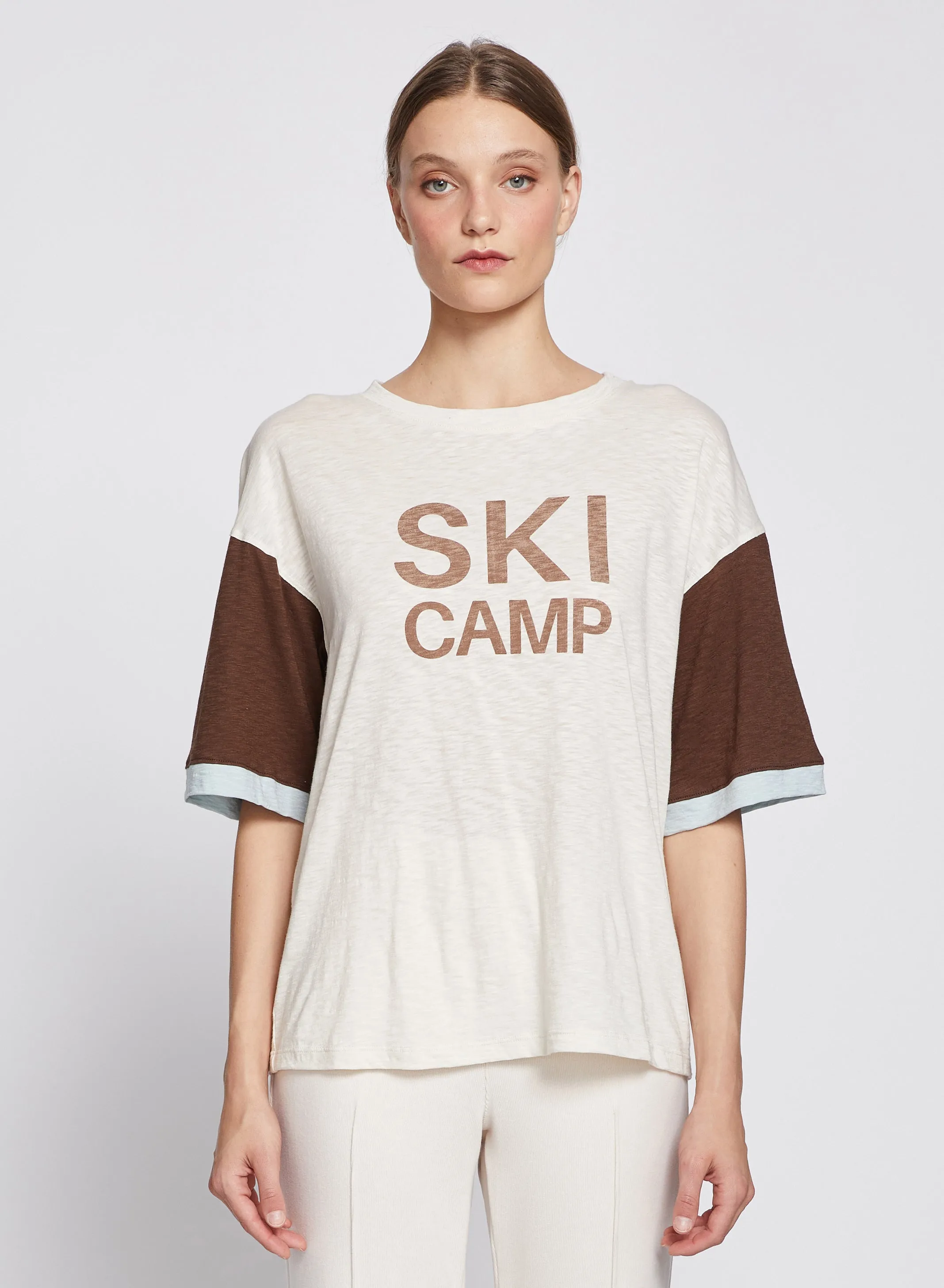 Ski Camp Colorblock Boyfriend Tee in Cream/Espresso