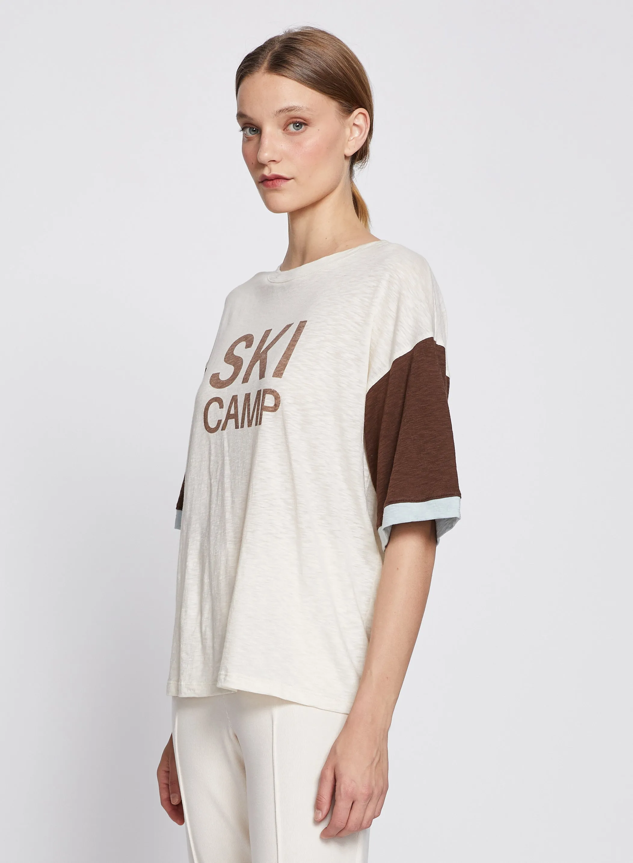 Ski Camp Colorblock Boyfriend Tee in Cream/Espresso