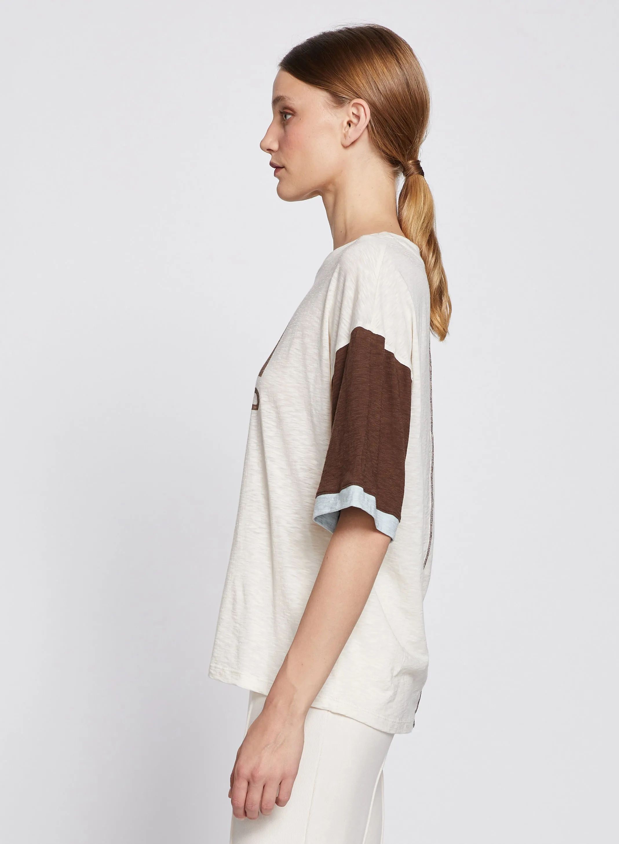 Ski Camp Colorblock Boyfriend Tee in Cream/Espresso