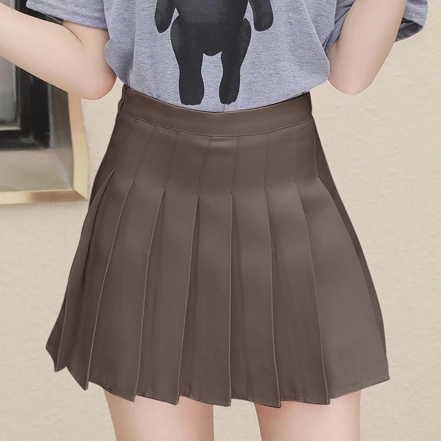 Skirts for Women High Waist Chain A-Line Skirt High Waist Check Pleated Fairy Mini Skirt Skater School Tennis