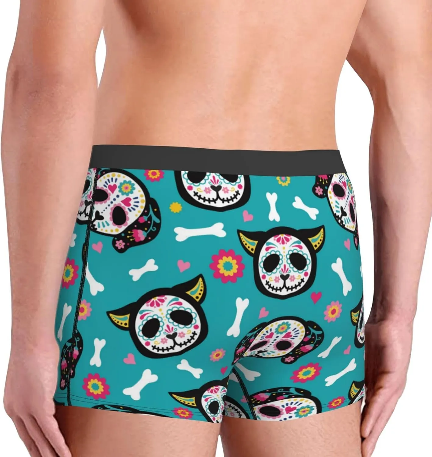 Skull Cat Print Boxer Briefs For Men Breathable Underwear-