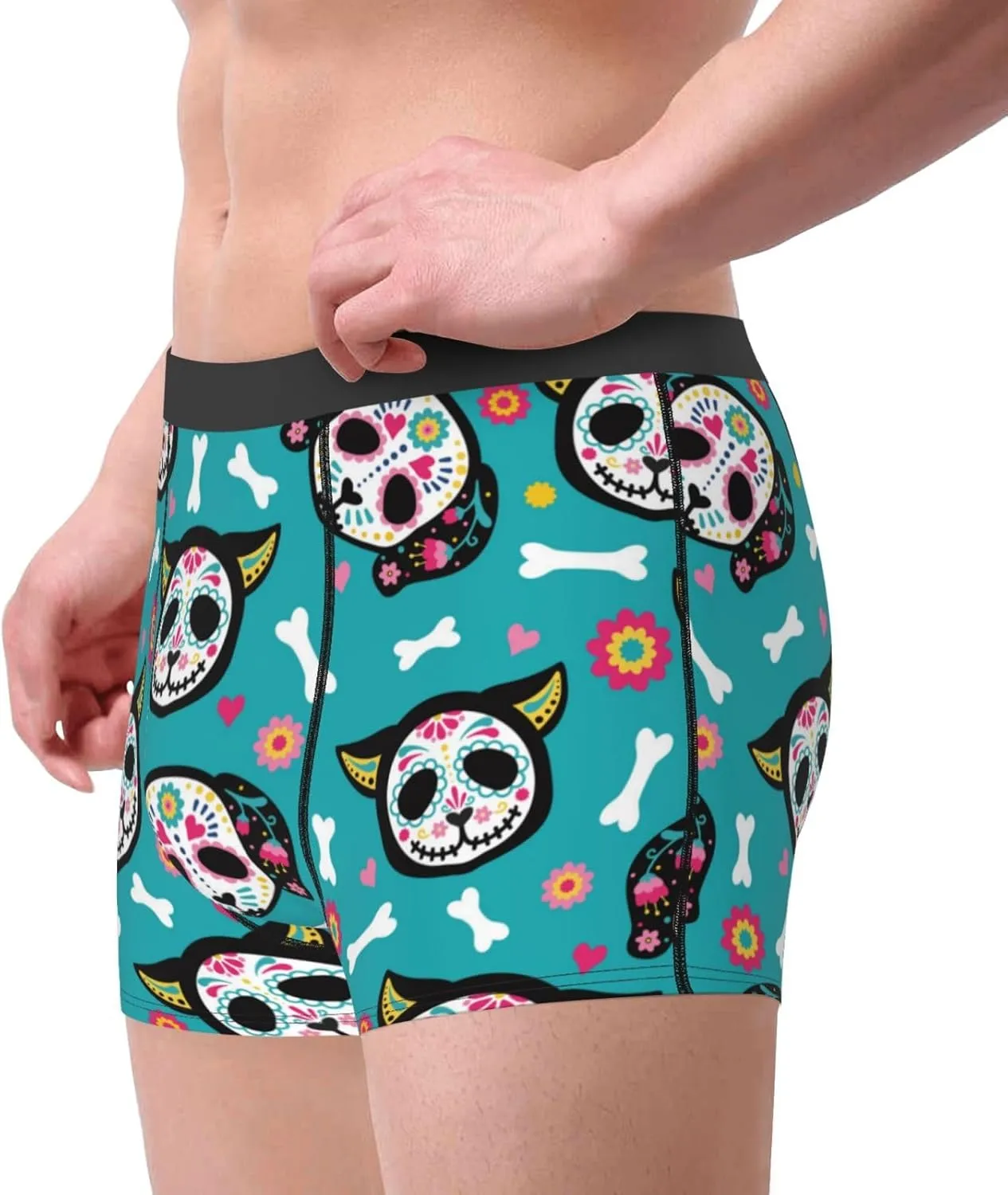 Skull Cat Print Boxer Briefs For Men Breathable Underwear-
