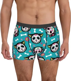 Skull Cat Print Boxer Briefs For Men Breathable Underwear-