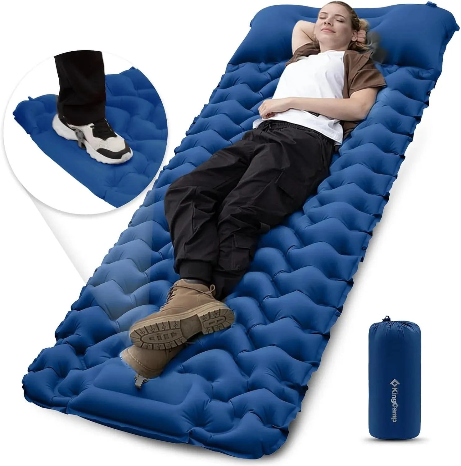 Sleeping Pad for Camping Mattress with Built in Foot Pump Connectable, Durable Inflatable Self Inflating Sleeping Pad with Pillow Compact & Comfortable for Camping and Hiking, Olive