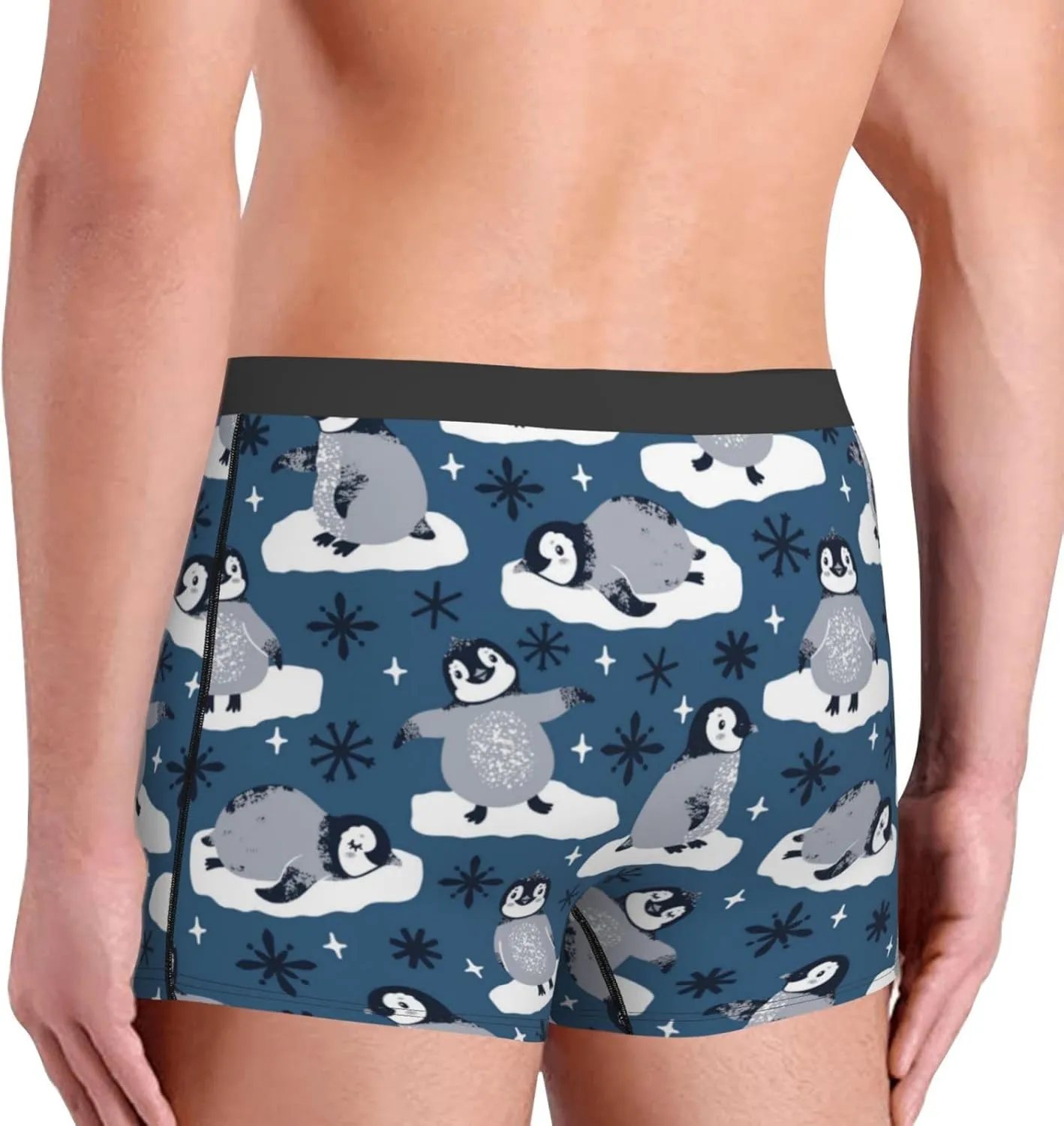 Snow Penguin Print Boxer Briefs For Men Breathable Underwear-