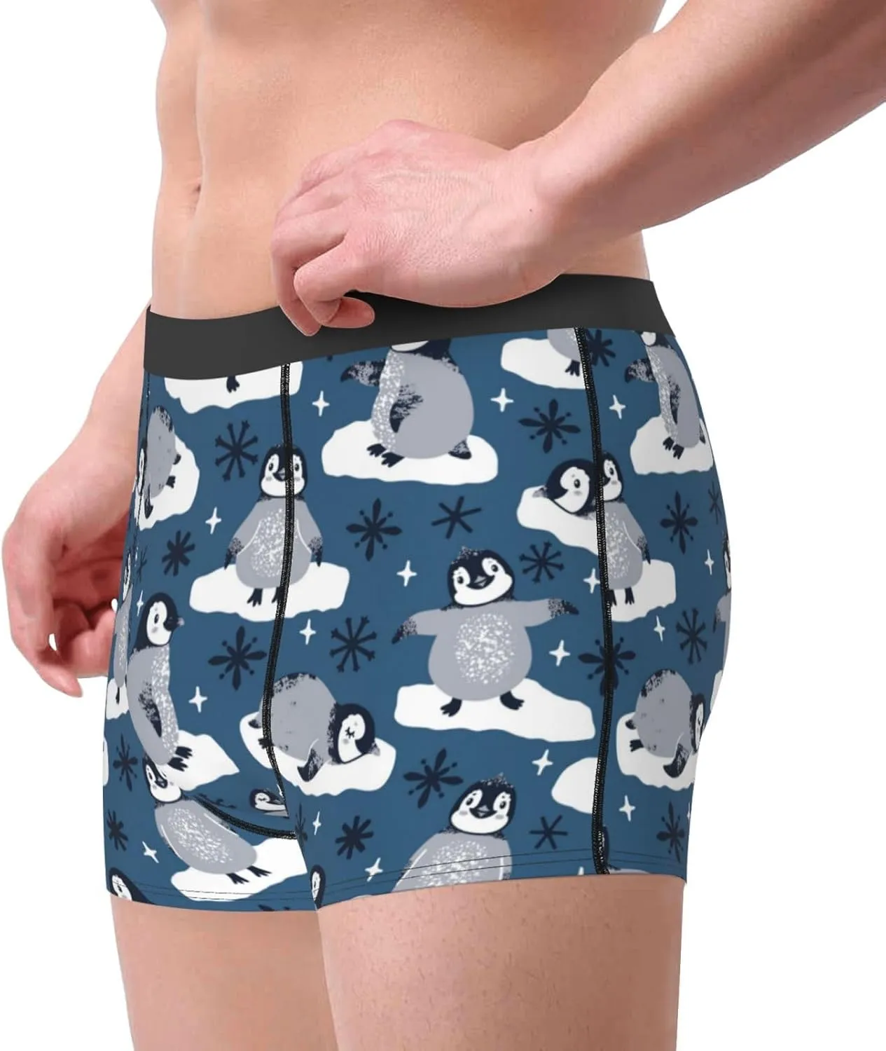 Snow Penguin Print Boxer Briefs For Men Breathable Underwear-