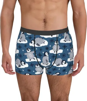 Snow Penguin Print Boxer Briefs For Men Breathable Underwear-