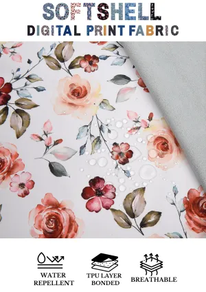Softshell fabric Roses Digital Print Water Repellent Resistant