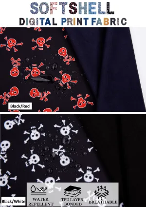 Softshell fabric Skeleton Print Water Repellent Resistant