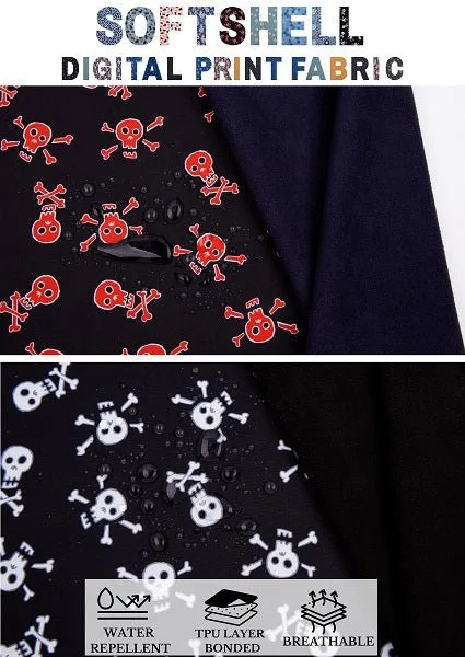 Softshell fabric Skeleton Print Water Repellent Resistant
