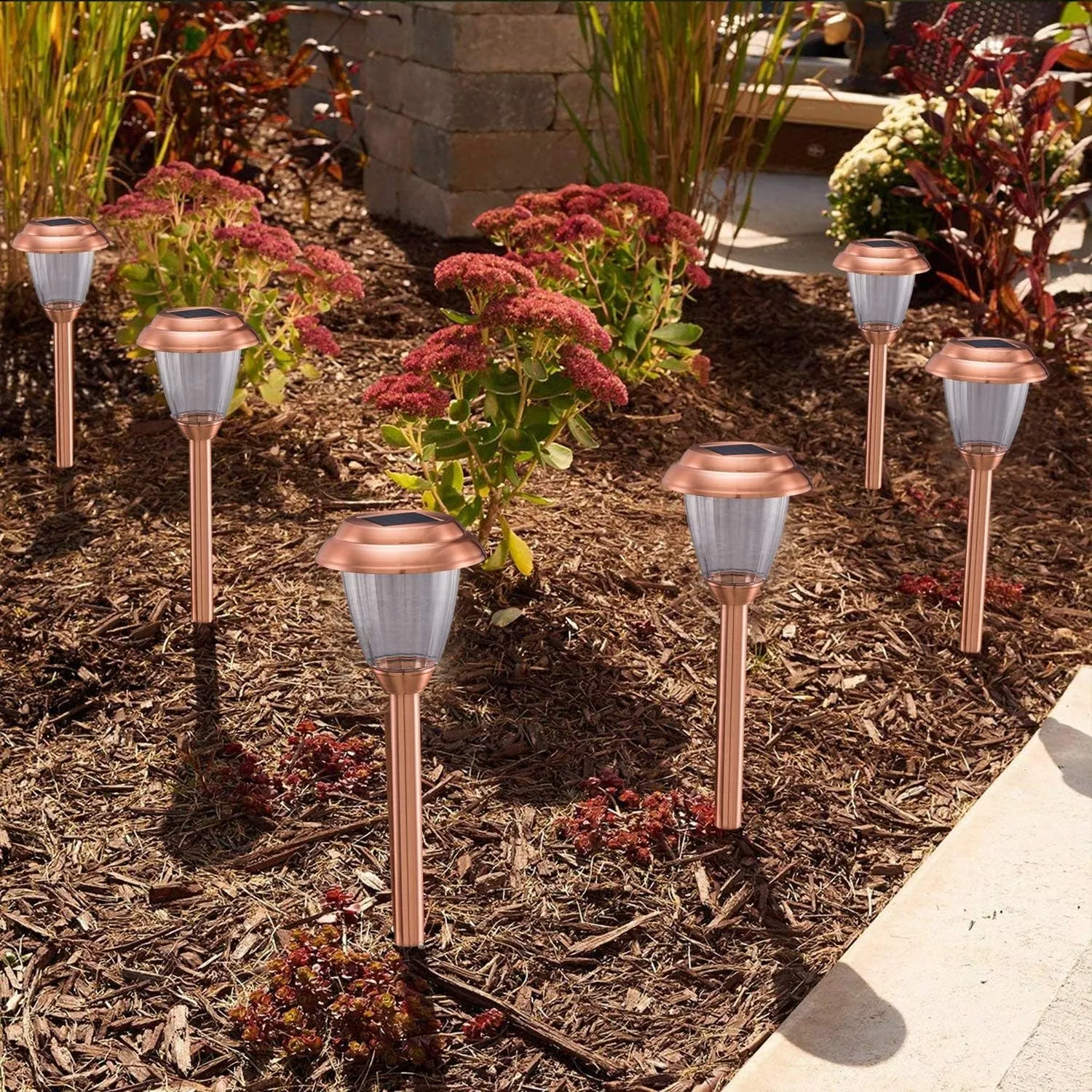 Solar Lights Outdoor Pathway - 8 Pack Copper Garden Walkway Lights Solar Powered Waterproof Outdoor Lights for Garden, Lawn, Yard, Walkway, Pathway, Landscaping