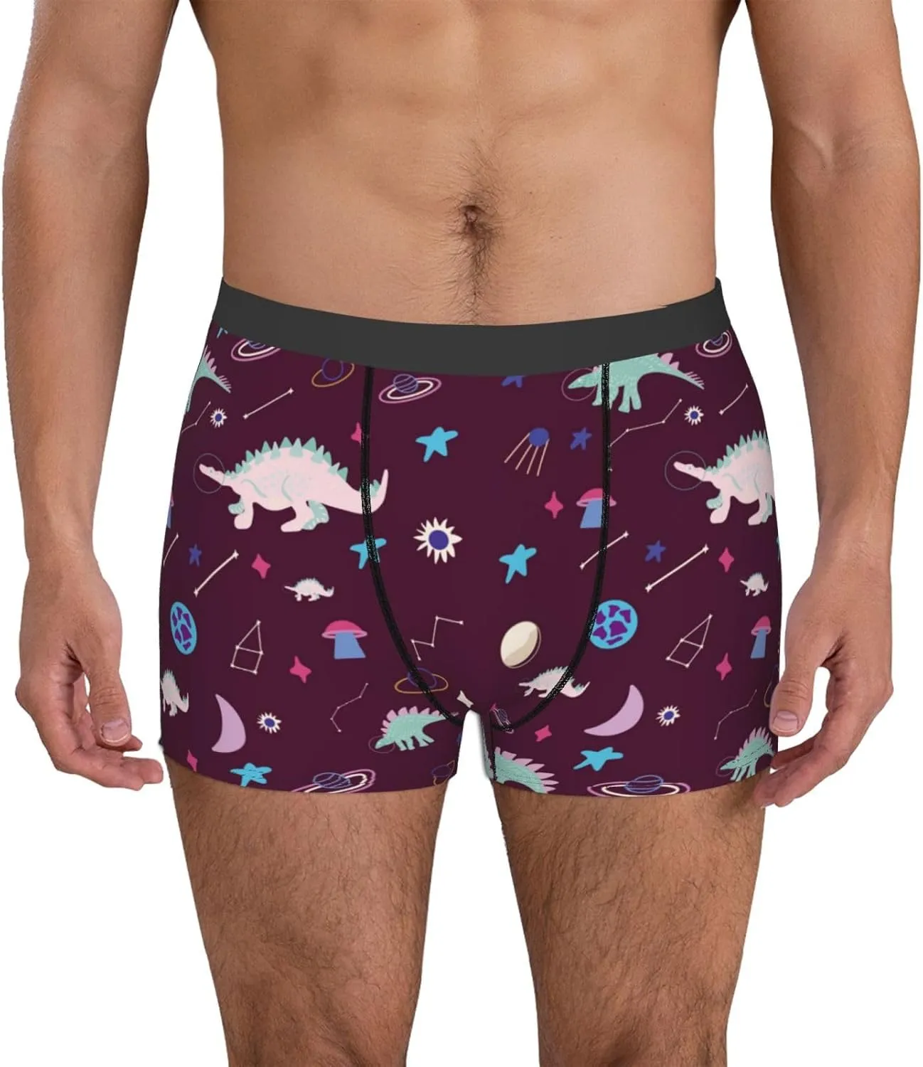 Space Dinosaur Print Boxer Briefs For Men Breathable Underwear-