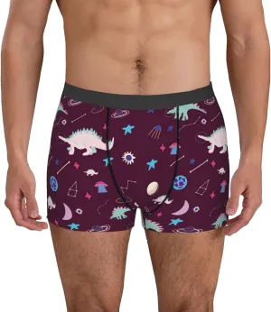 Space Dinosaur Print Boxer Briefs For Men Breathable Underwear-