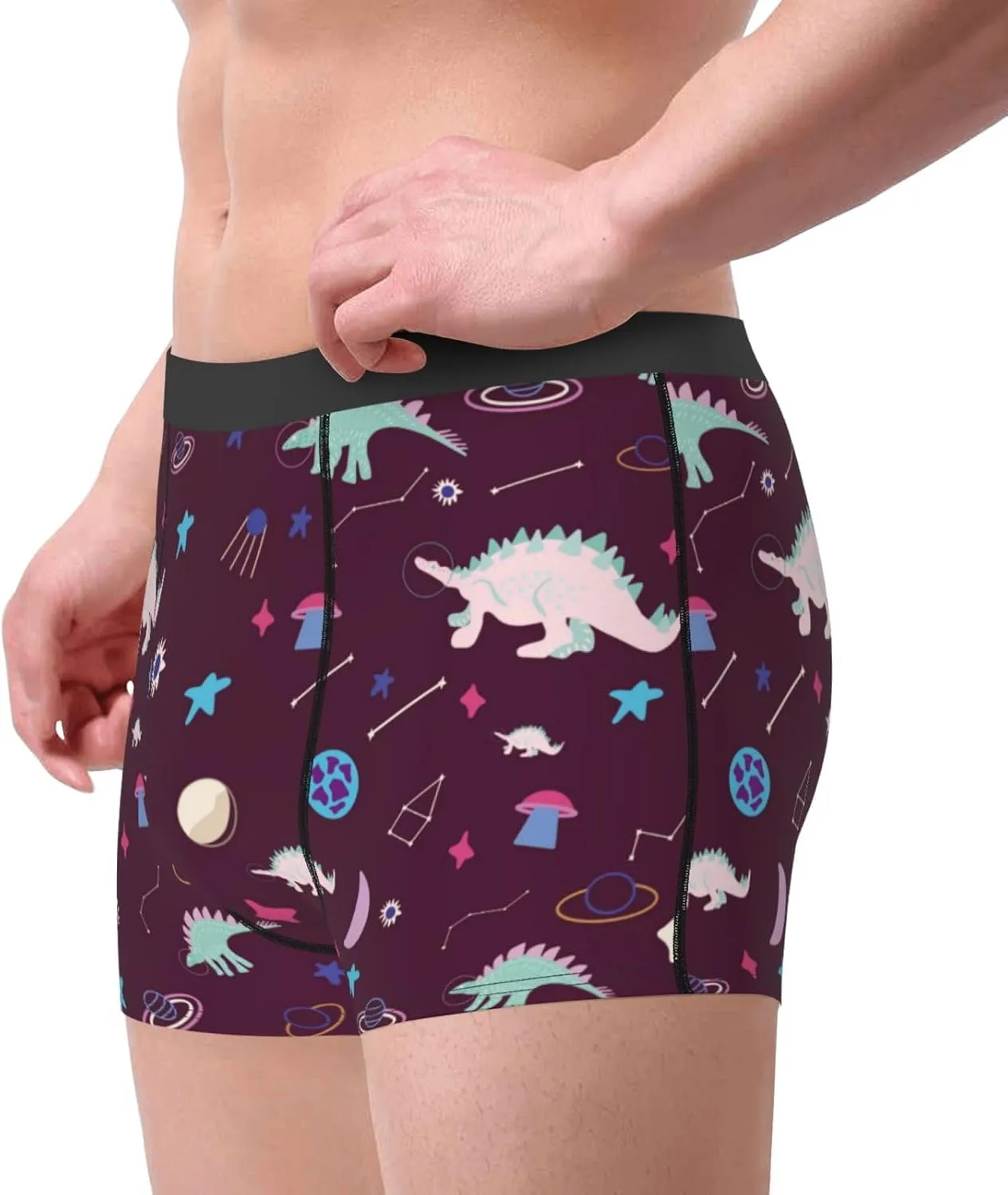 Space Dinosaur Print Boxer Briefs For Men Breathable Underwear-
