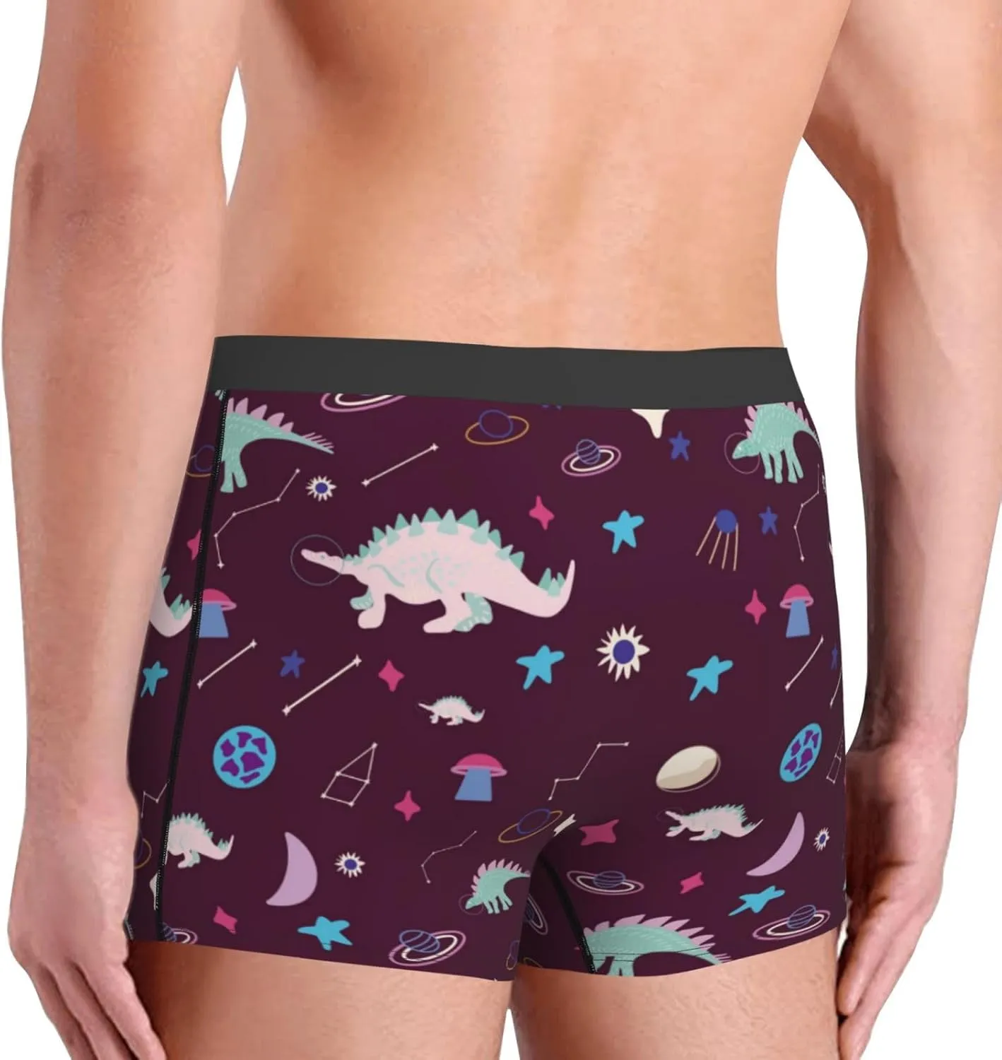 Space Dinosaur Print Boxer Briefs For Men Breathable Underwear-