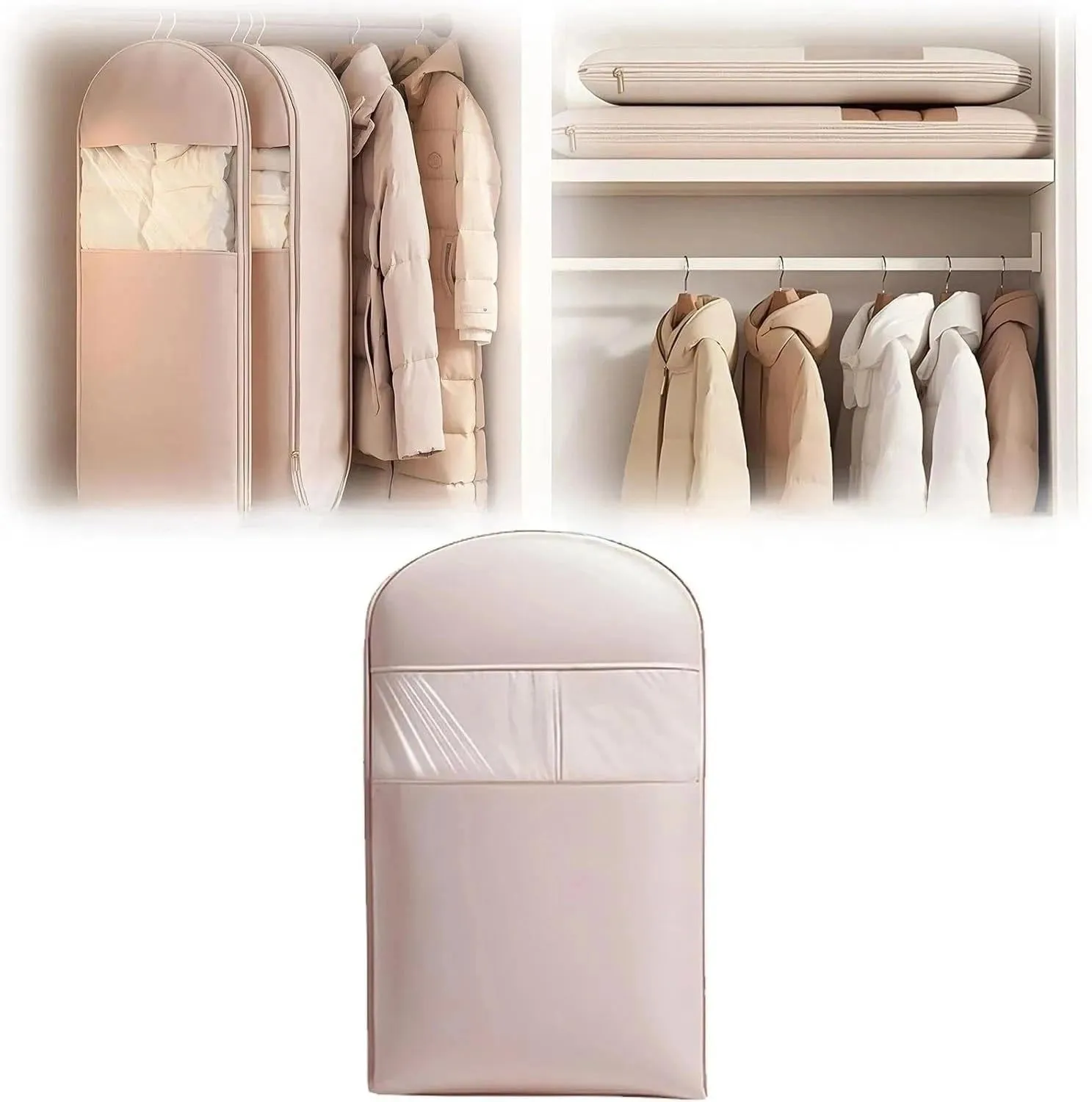 SpaceSavingHangingGarmentBag with Self Compression Zipper, Garment BagsforHangingClothes,ClothesStorageBag,DustCoverforDownCoat,Compression Hanging Organizer (pink, L)