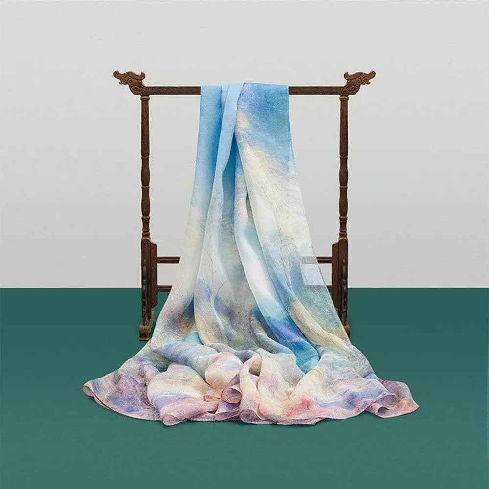Square Large Neck Scarf Women Long Lightweight Silk Scarf Sunscreen Shawls Digital Printed Soft Lightweight, colored