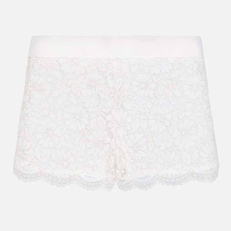 SS19 Mayoral Older Girls Ivory Lace Shorts 6201