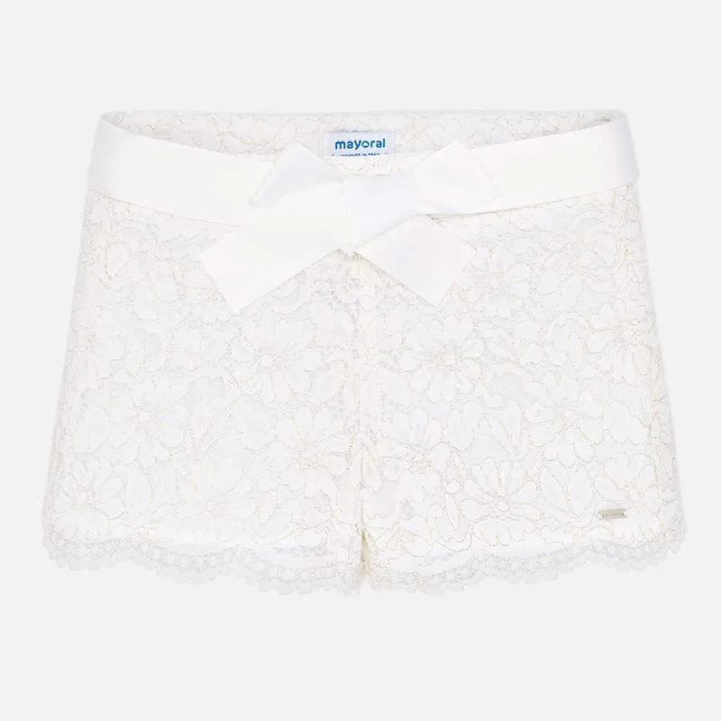 SS19 Mayoral Older Girls Ivory Lace Shorts 6201