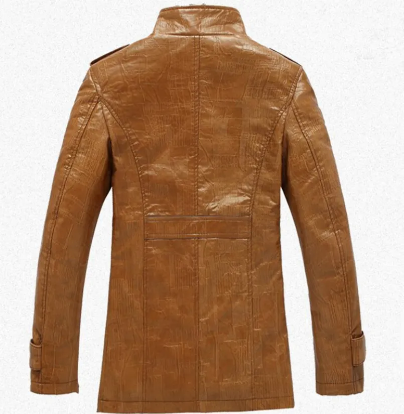 Stand Collar Faux Leather Single-Breasted Men Outwear Jacket 2887