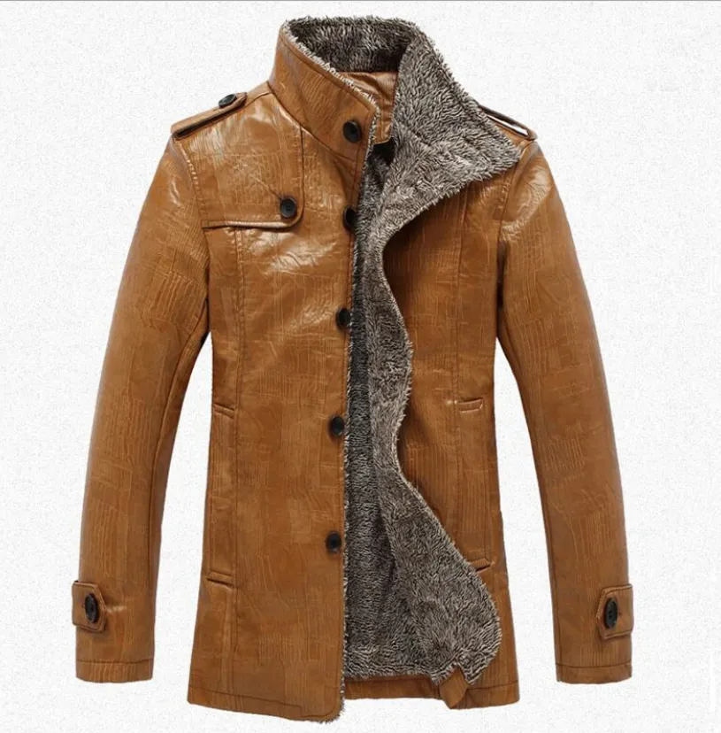 Stand Collar Faux Leather Single-Breasted Men Outwear Jacket 2887