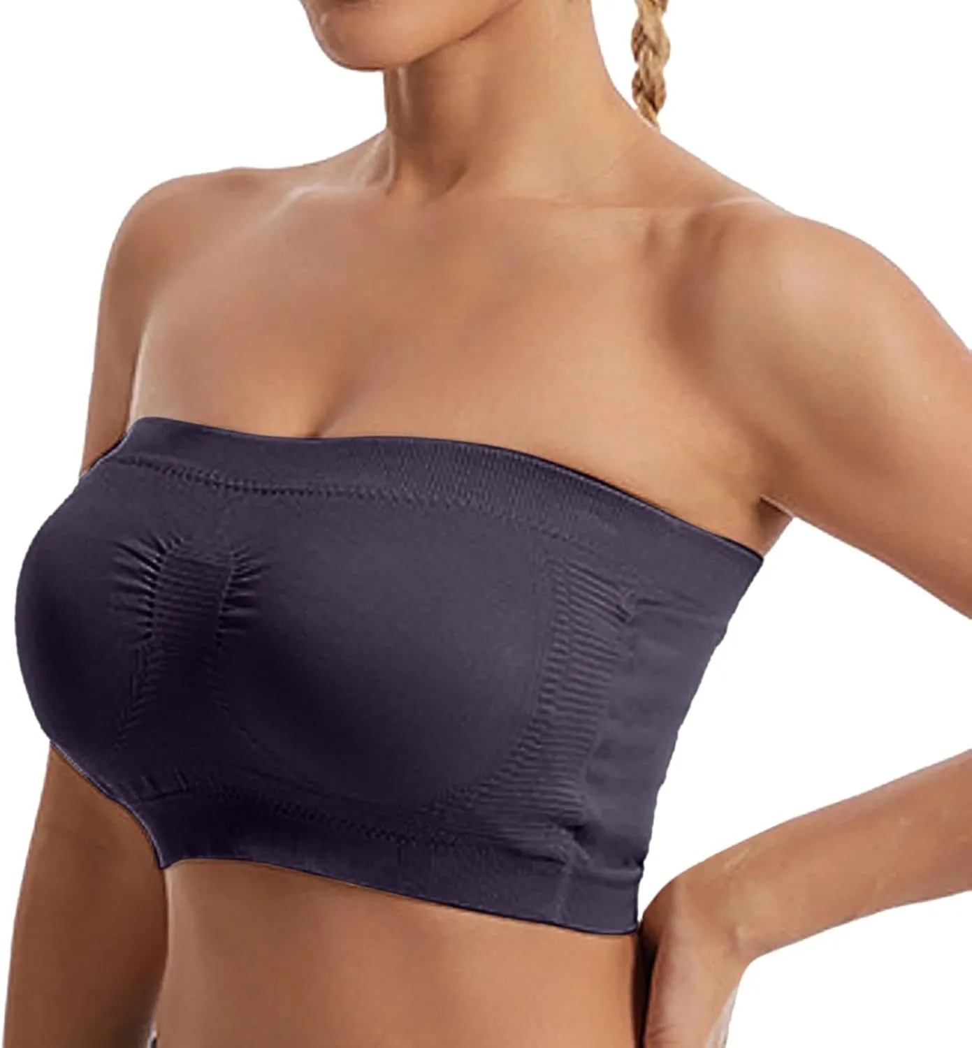Strapless Bras for Women Plus Size Bandeau Sports Bras Solid Non-Slip Seamless Tube Tops Summer Basic Layer Bras