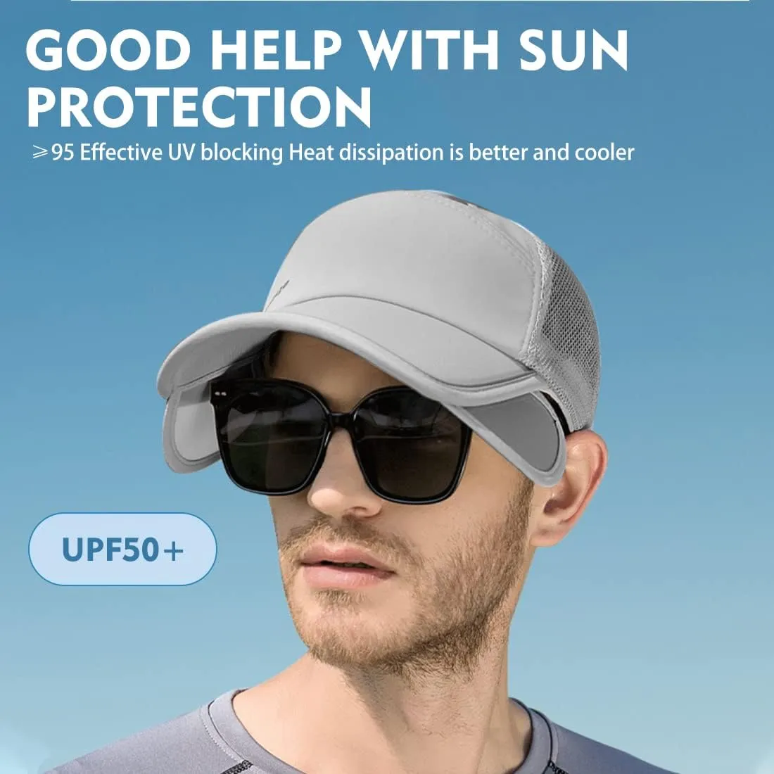 Sun Visor Hats Men, Adjustable Retractable Brim UV Protection Mesh Breathable Baseball Cap for Beach Golf Running Tennis