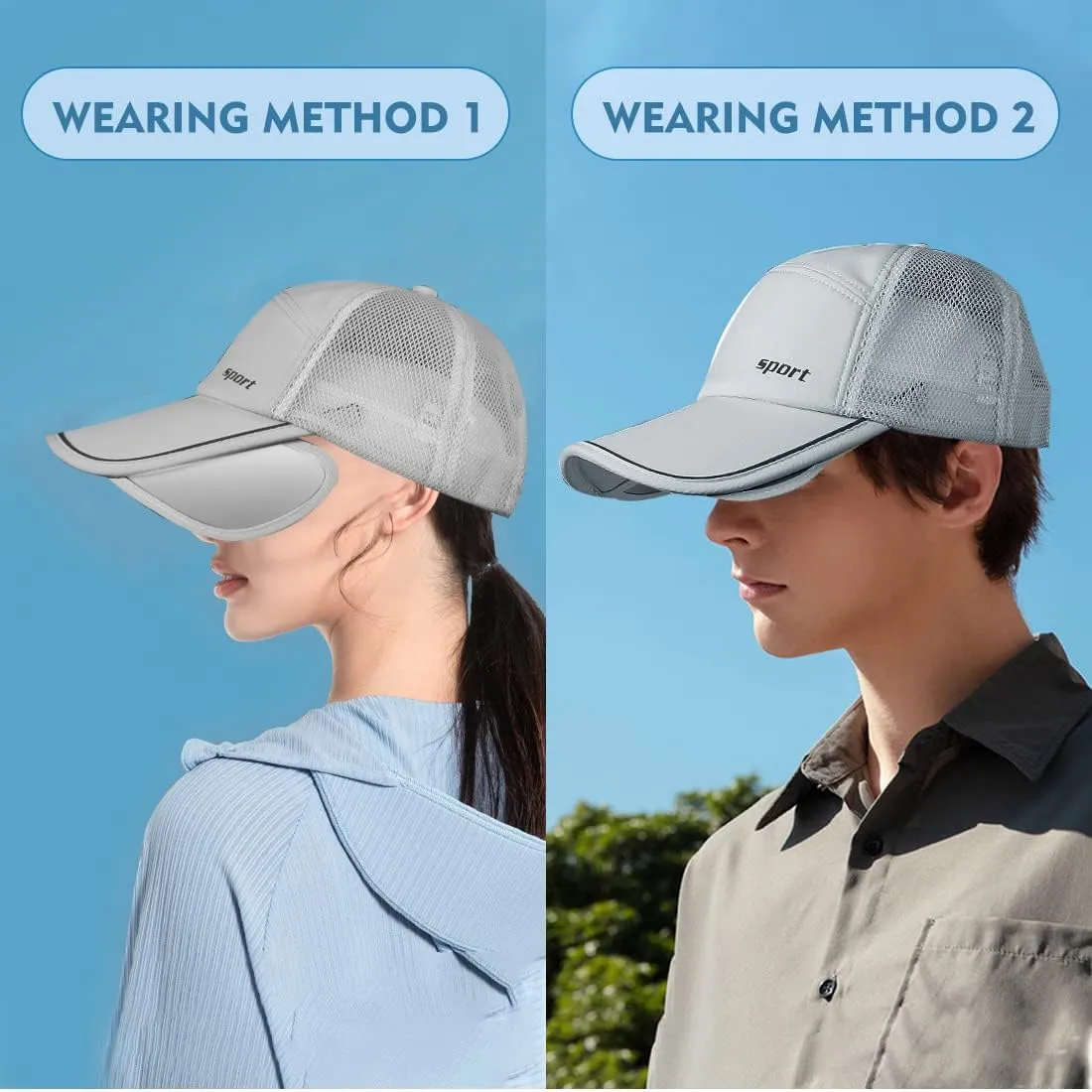 Sun Visor Hats Men, Adjustable Retractable Brim UV Protection Mesh Breathable Baseball Cap for Beach Golf Running Tennis