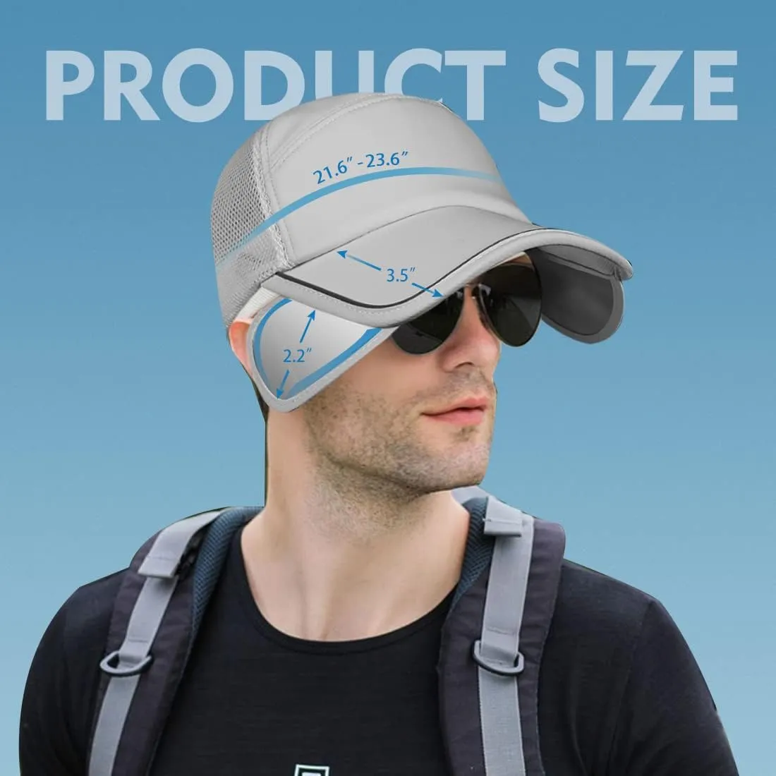 Sun Visor Hats Men, Adjustable Retractable Brim UV Protection Mesh Breathable Baseball Cap for Beach Golf Running Tennis